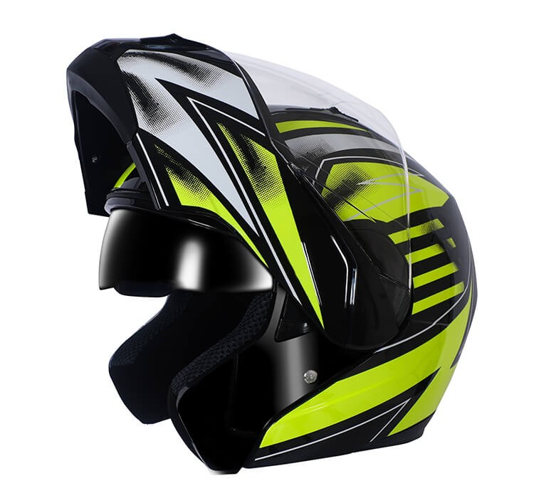 Vista diagonal de CASCO INTEGRAL JCH MOTOS NEGRO / AMARILLO